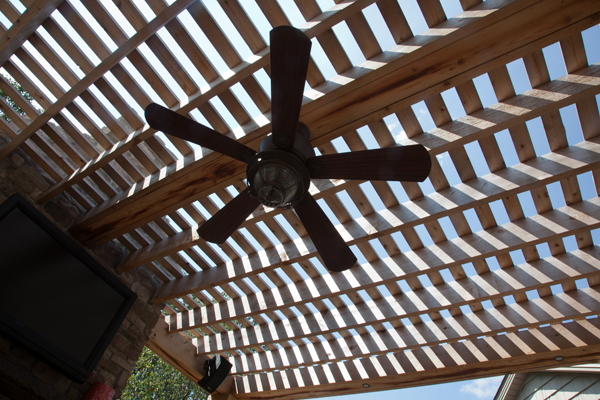 Crossbeam Pergola with Outdoor Ceiling Fan